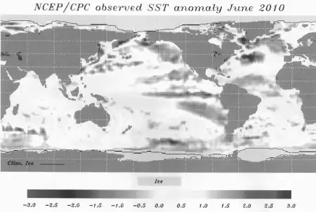 Map NCEP/CPC pbserved SST anomaly june 2010
