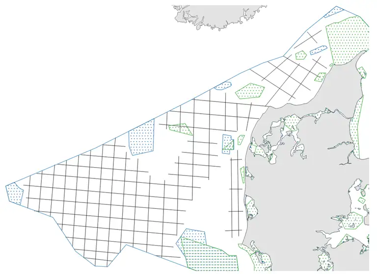 Kort over sejlruten i Nords&oslash;en (sorte linjer) (Kort: GEUS)