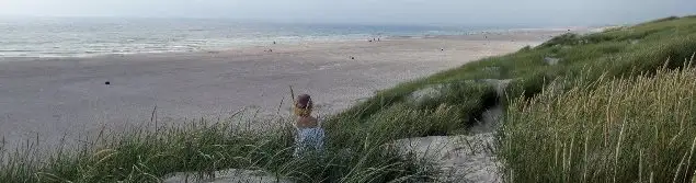 en person sidder i klitterne ved stranden