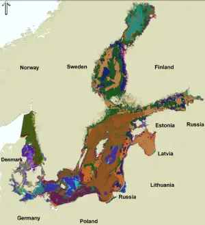 Kort over de marine landskaber på Østersøens bund.