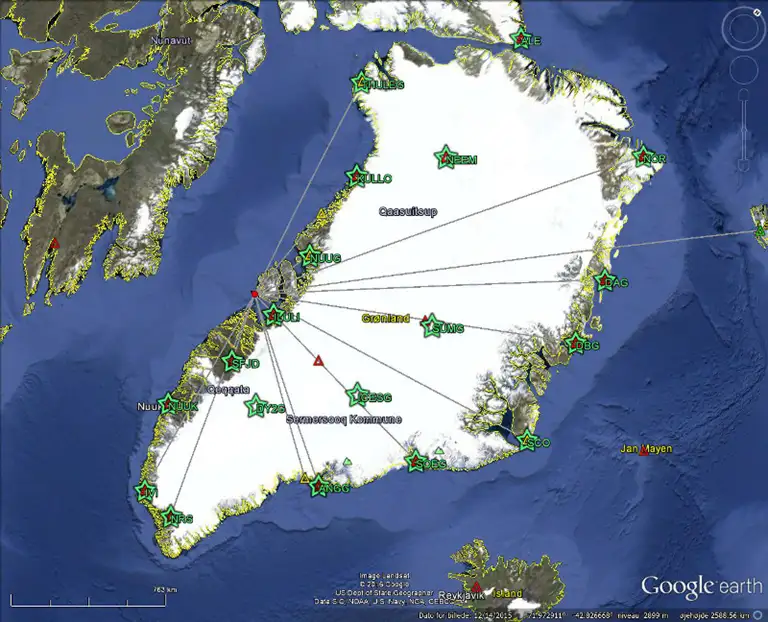 Epicenteret ligger i havet SV for Qeqertarsuaq på Disko