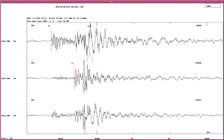 Seismogram fra målestationen i Ilulissat