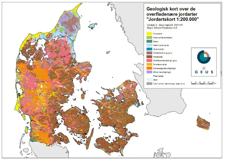 Jordartskortet i 1:200 000 er ét af de geologiske kort fra GEUS, som nu gratis kan hentes med symbolisering til open source GIS-programmet QGIS
