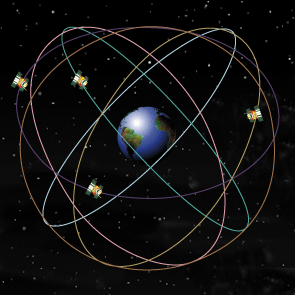 Det globale positionerings system (GPS) best&aring;r af mere end 24 satellitter i konstant kredsl&oslash;b om jorden og bruges til pr&aelig;cis positionsbestemmelse.