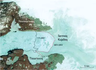 Satellitbillede fra 28. maj 2003. Data er fra ASTER sensoren p&aring; TERRA satellitten fra en h&oslash;jde af 705 km.