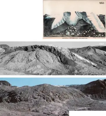 En af glaciologiens store pionerer, Hinrich Rink, tegnede i 1850 Indlandsisens rand ved Paakitsoq nord for Kangia. Dengang rykkede isranden frem, og isen n&aring;ede sin maksimale udbredelse p&aring; stedet omkring 1880. Siden er der sket en gradvis tilbagetr&aelig;kning, hvilket fremg&aring;r af billederne fra 1961 og 1987.